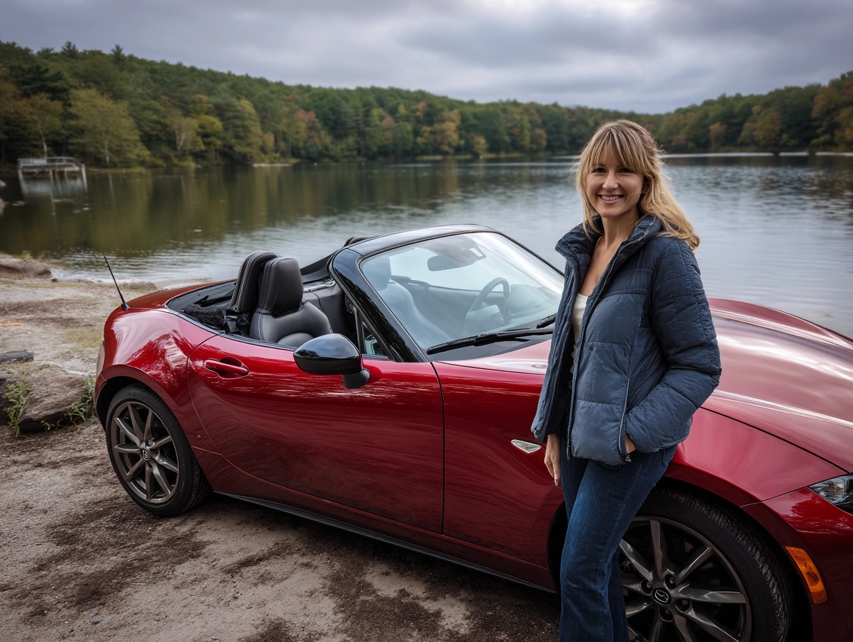 dame-met-mx5-cabrio-bij-water