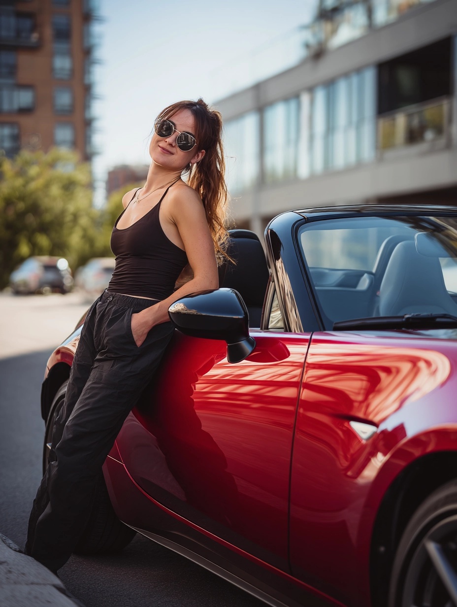 dame-bij-rode-cabrio1